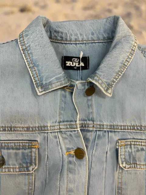 Draw String Cropped Denim Jacket