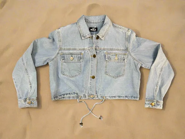 Draw String Cropped Denim Jacket