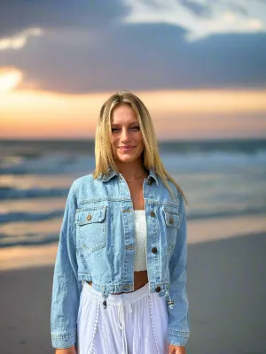 Draw String Cropped Denim Jacket