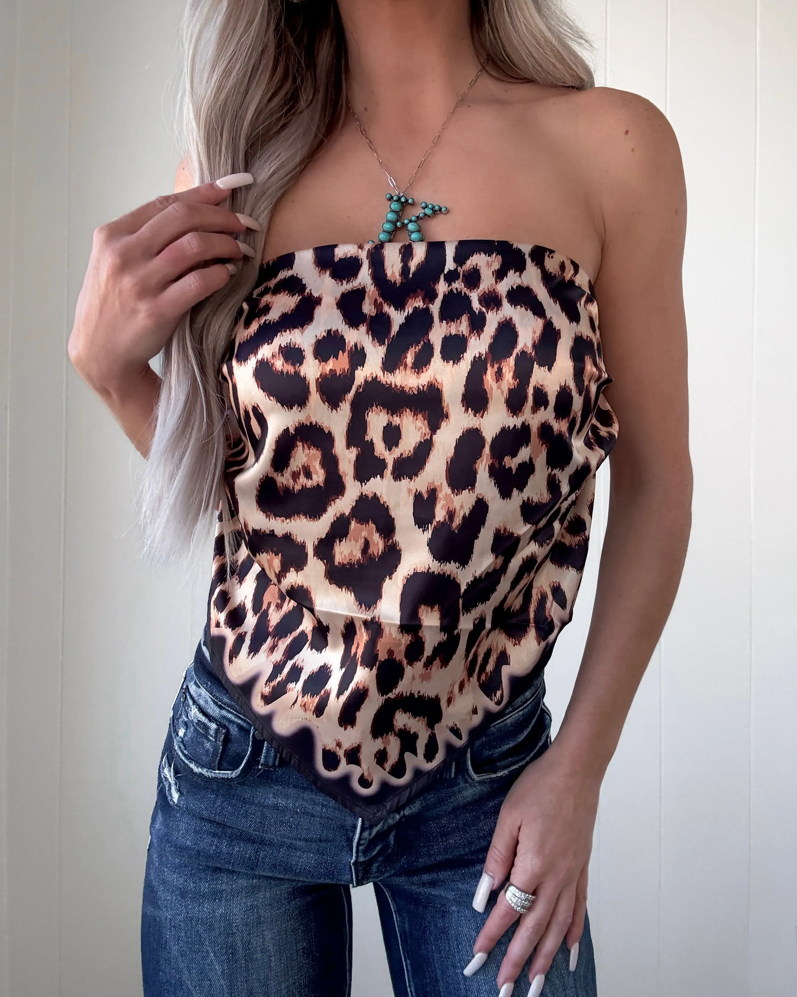 Dusty Trails Satin Bandana Tube Top - Leopard