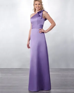 Elegant One Shoulder Purple Satin Bridesmaid Dresses Bow Long Party Gowns 2019