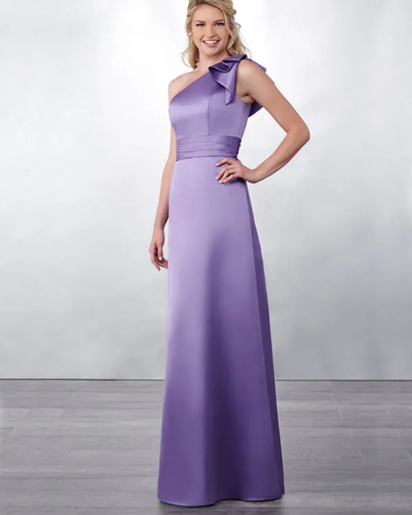 Elegant One Shoulder Purple Satin Bridesmaid Dresses Bow Long Party Gowns 2019