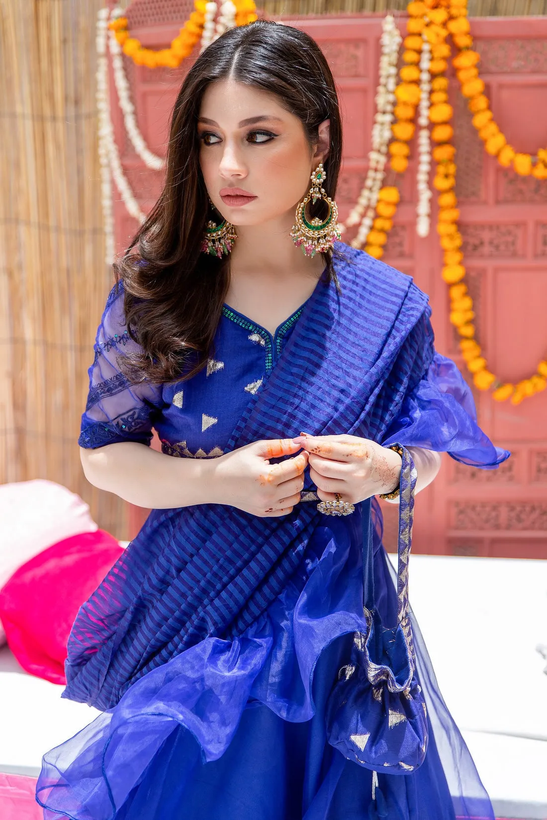 Embellished Net Blue Lehenga Pakistani Party Dresses