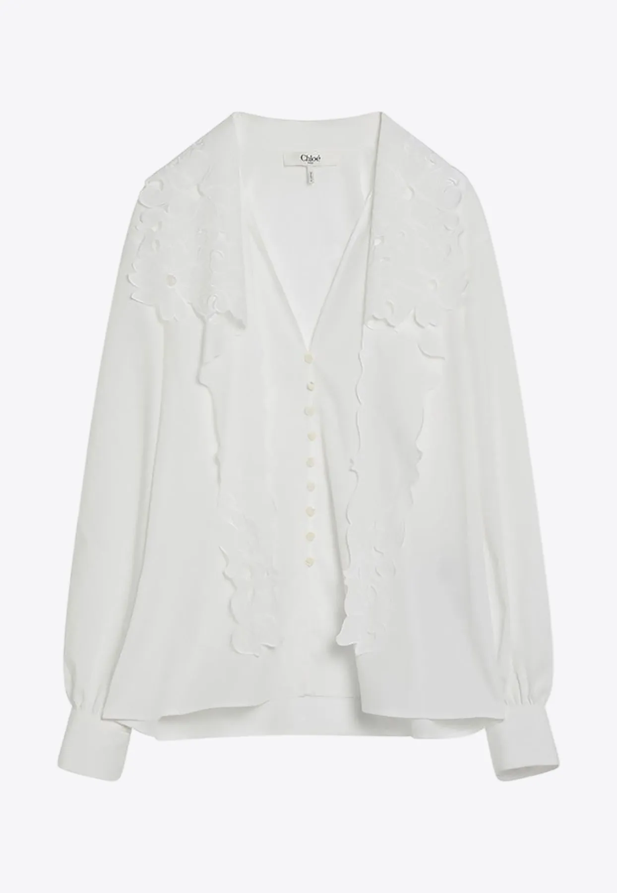 Embroidered Lavallière Long-Sleeved Shirt