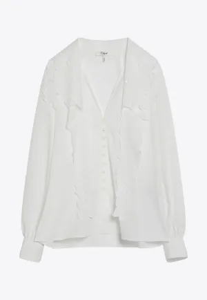 Embroidered Lavallière Long-Sleeved Shirt