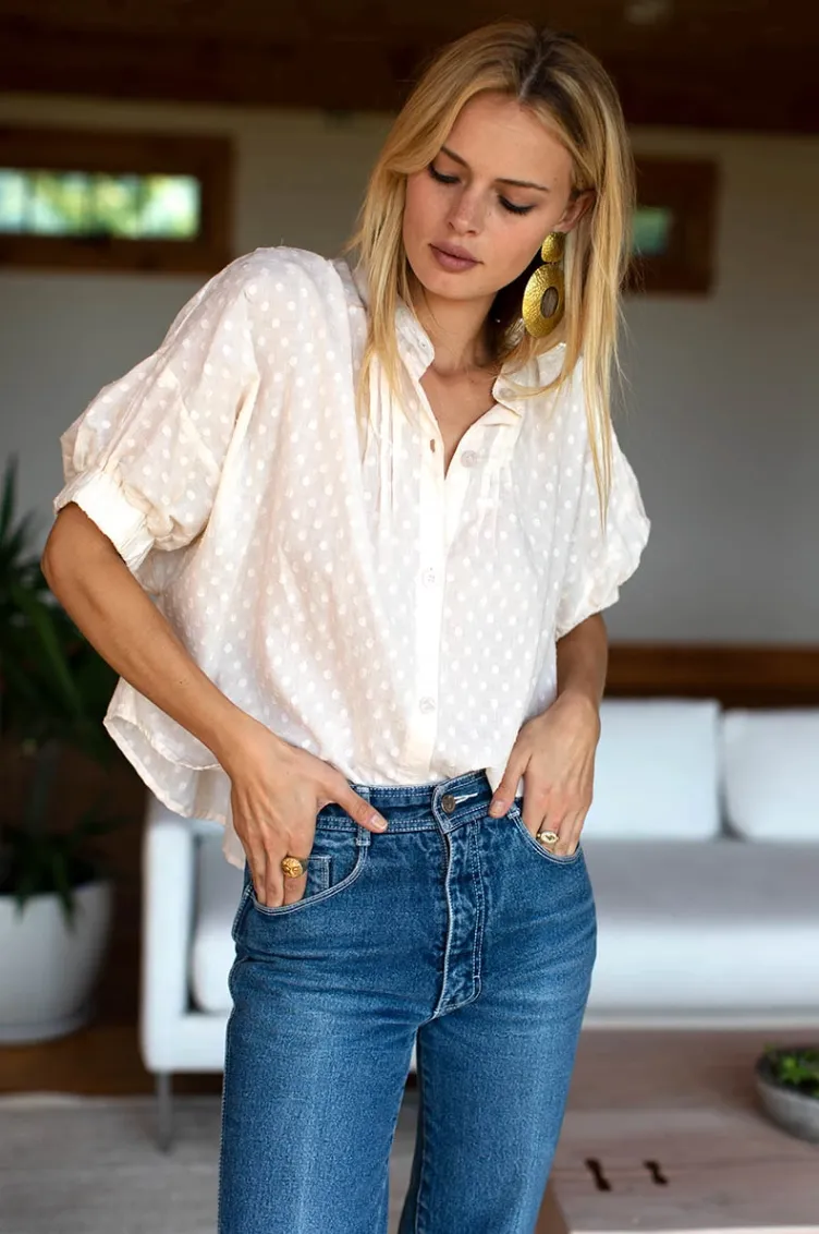 Emerson Fry Mandarin Collar Top - Salt