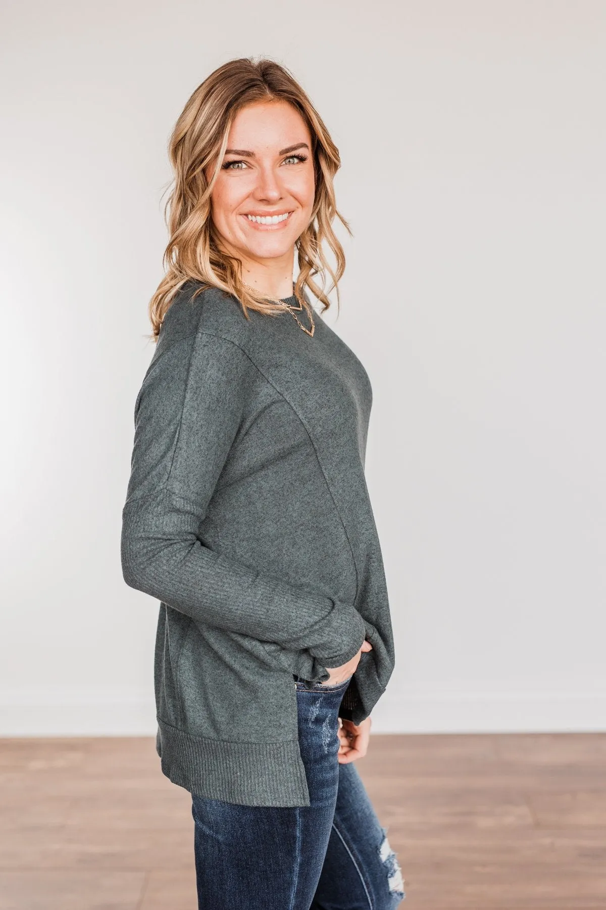 Enchanting Wink Dolman Top- Hunter Green