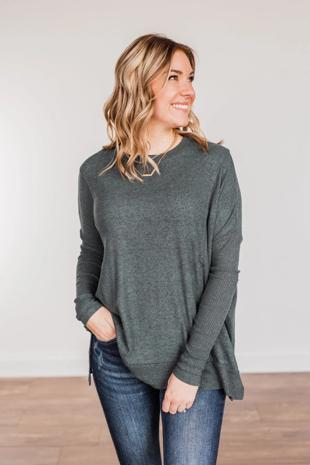 Enchanting Wink Dolman Top- Hunter Green