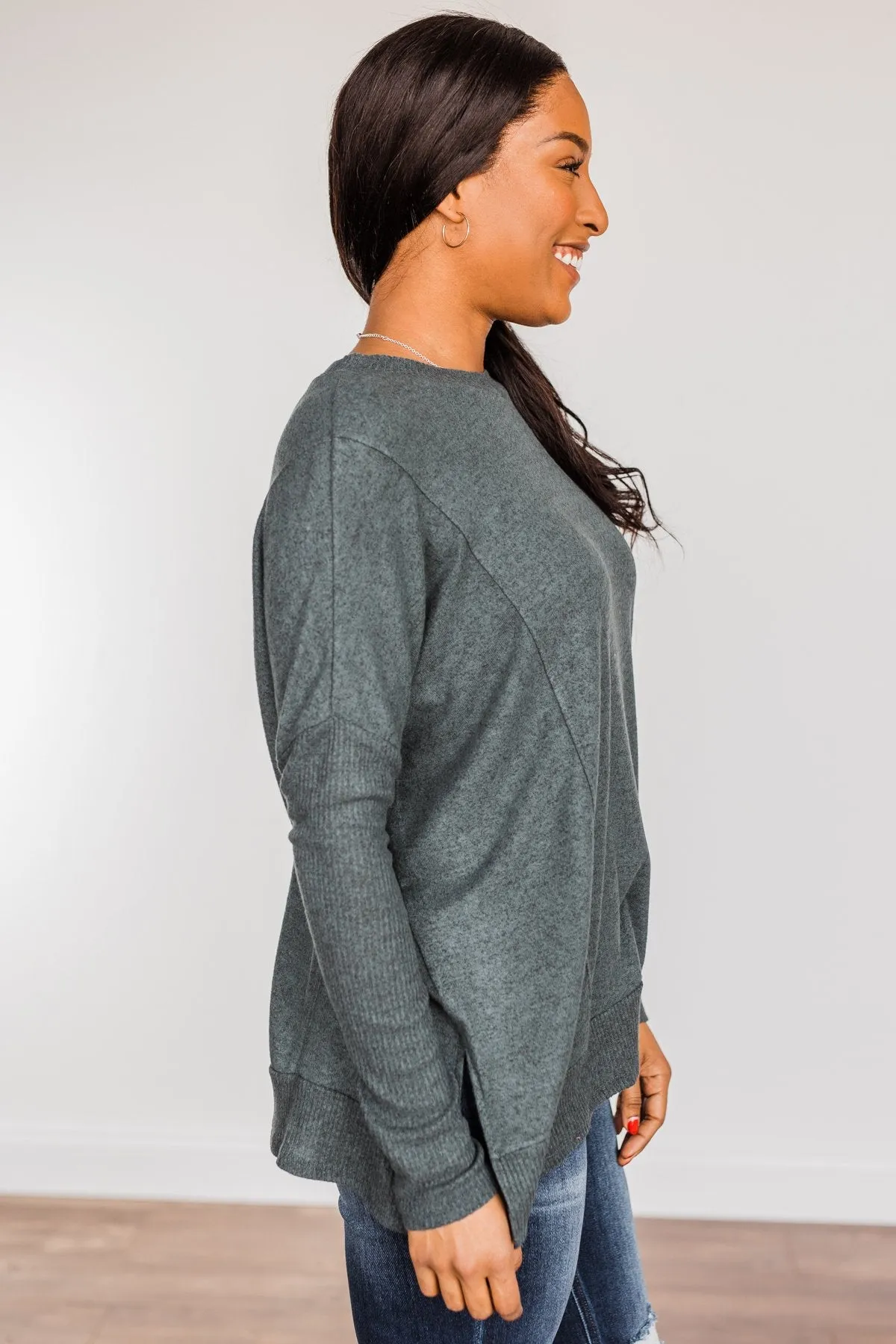 Enchanting Wink Dolman Top- Hunter Green
