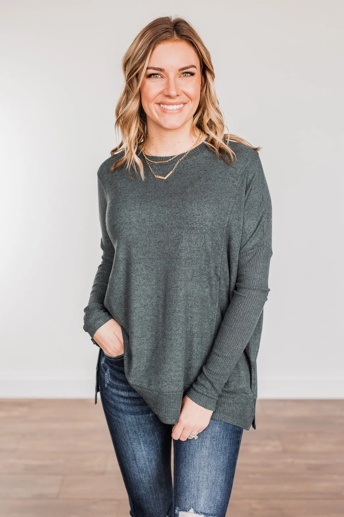 Enchanting Wink Dolman Top- Hunter Green