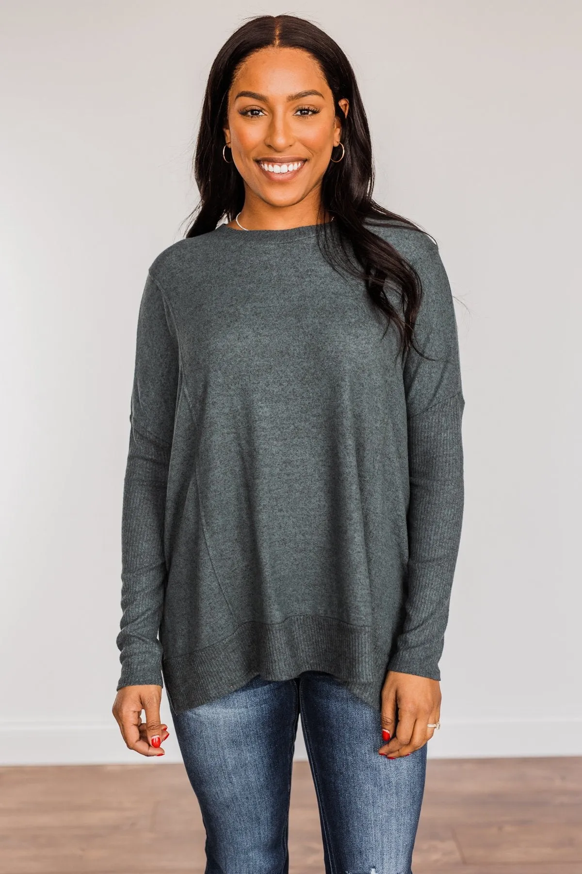 Enchanting Wink Dolman Top- Hunter Green