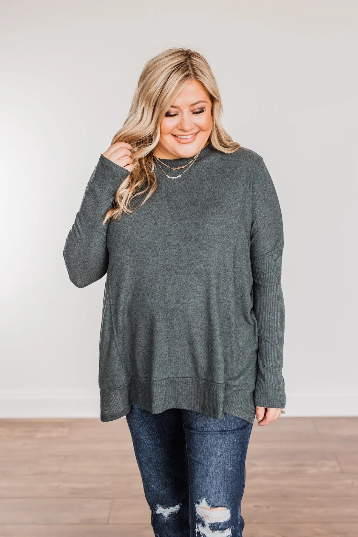 Enchanting Wink Dolman Top- Hunter Green