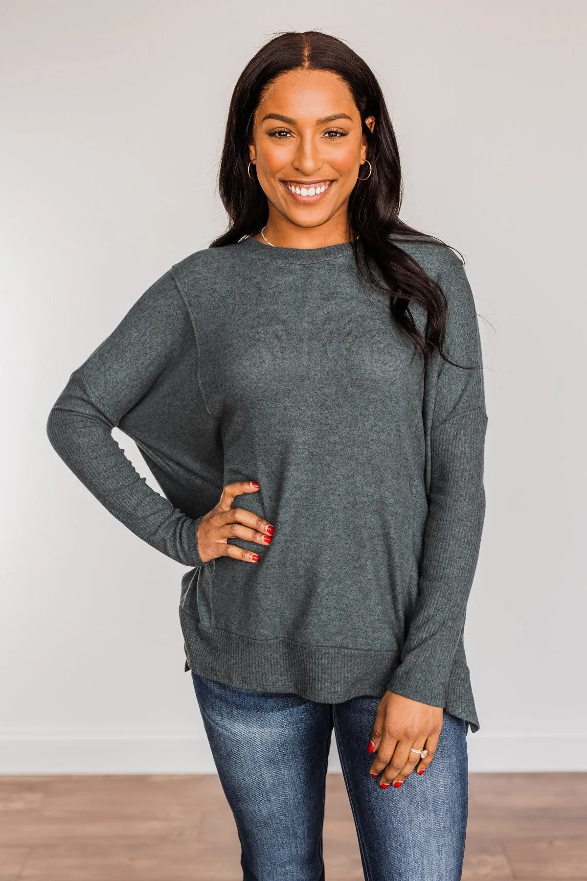 Enchanting Wink Dolman Top- Hunter Green