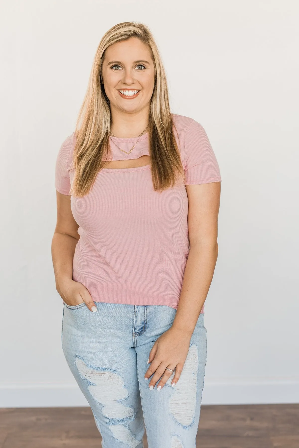 Feeling Spectacular Cut Out Top- Dusty Pink