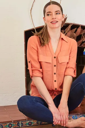FLAP POCKET BUTTON DOWN BOYFRIEND SHIRT