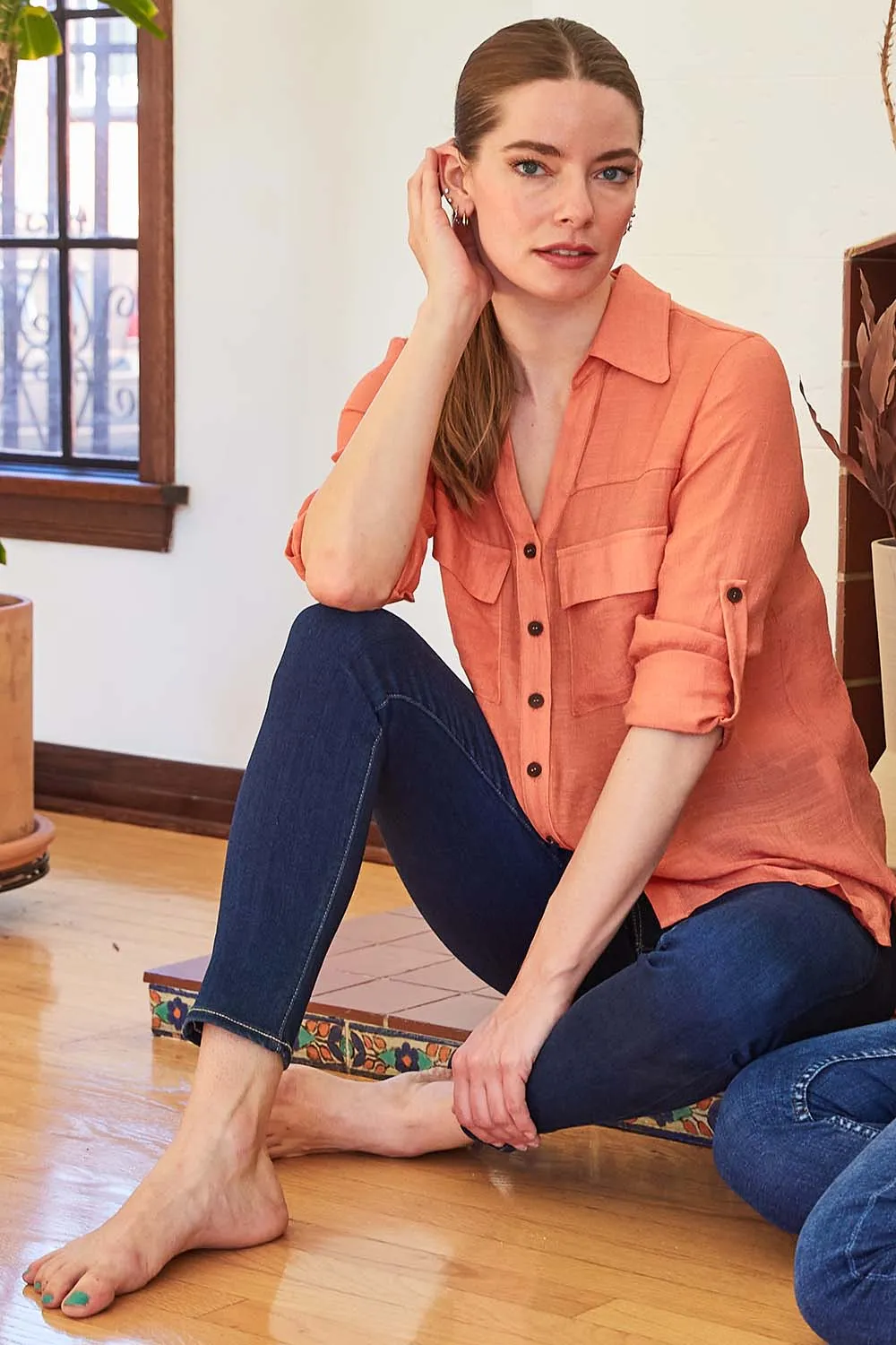 FLAP POCKET BUTTON DOWN BOYFRIEND SHIRT