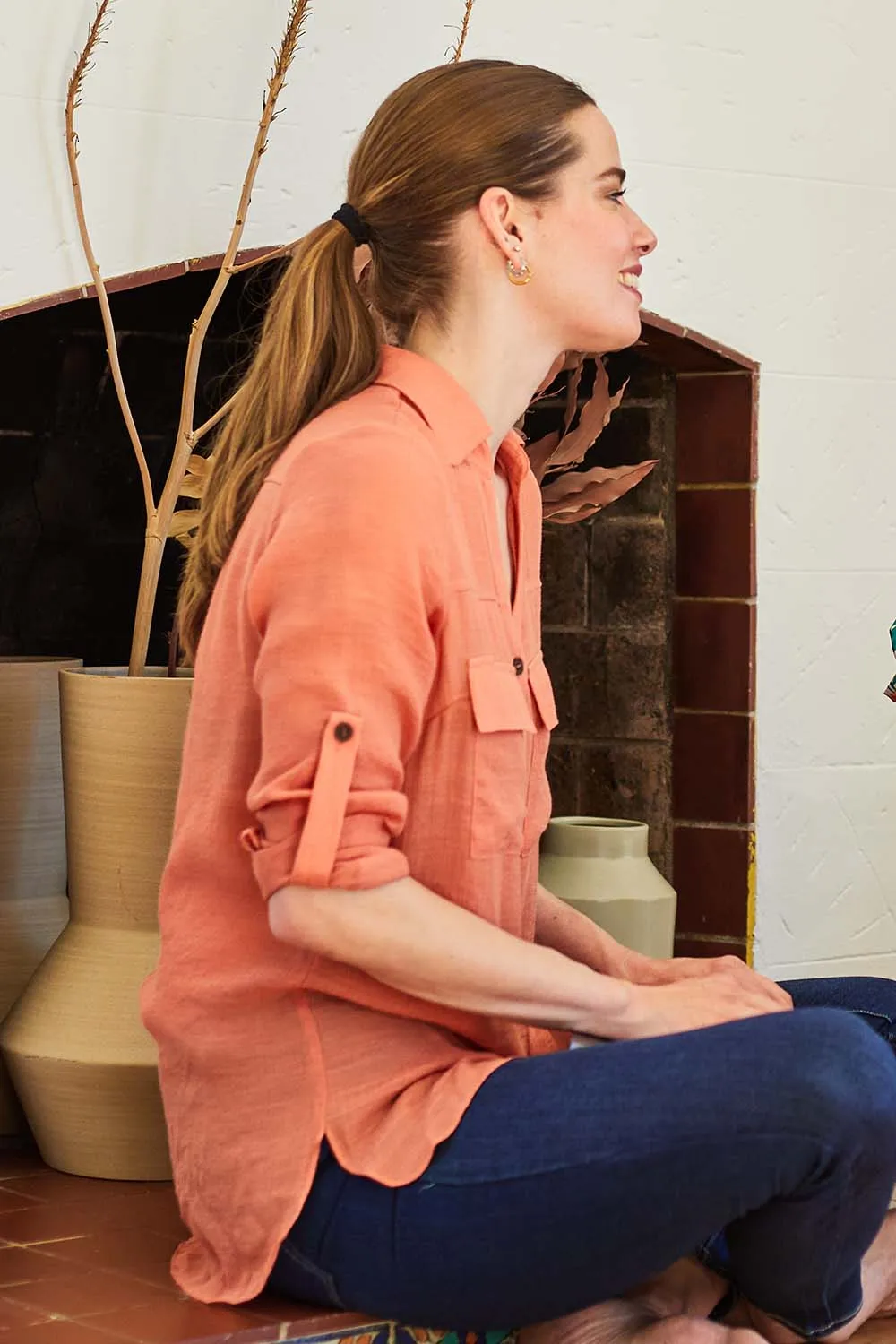 FLAP POCKET BUTTON DOWN BOYFRIEND SHIRT