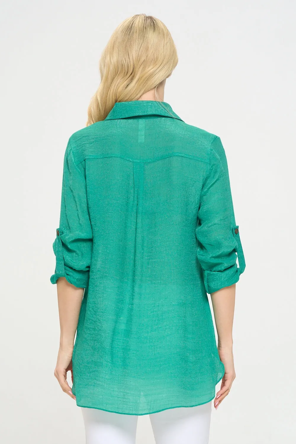 Flap Pocket Button Down Front Boyfriend Shirt