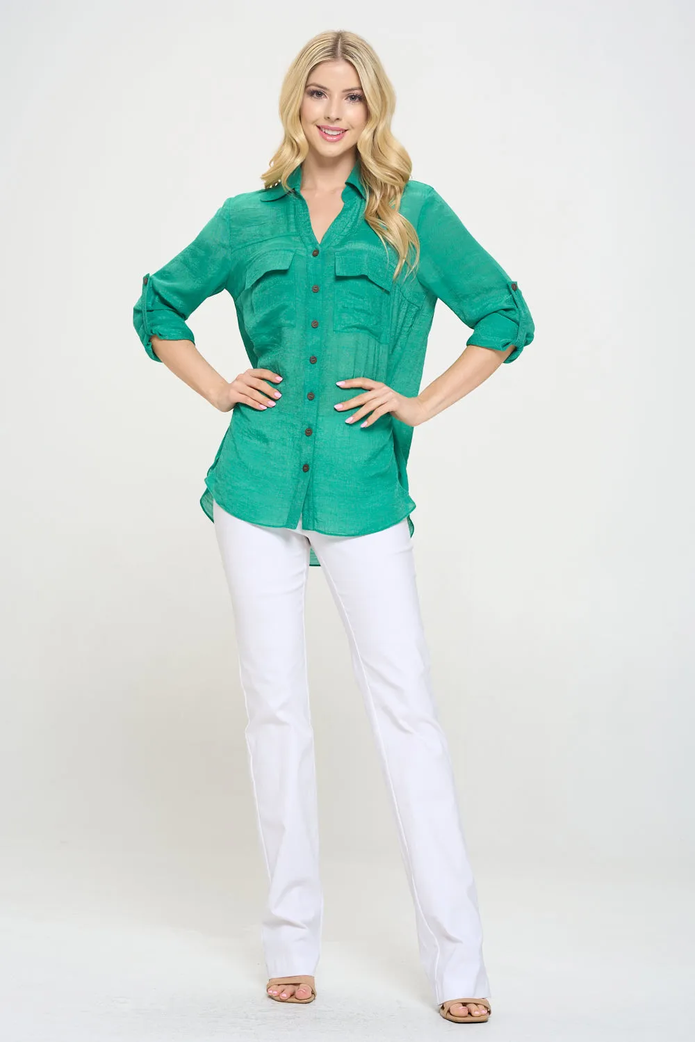 Flap Pocket Button Down Front Boyfriend Shirt
