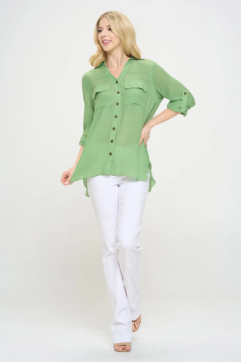 Flap Pocket Button Down Front Boyfriend Shirt