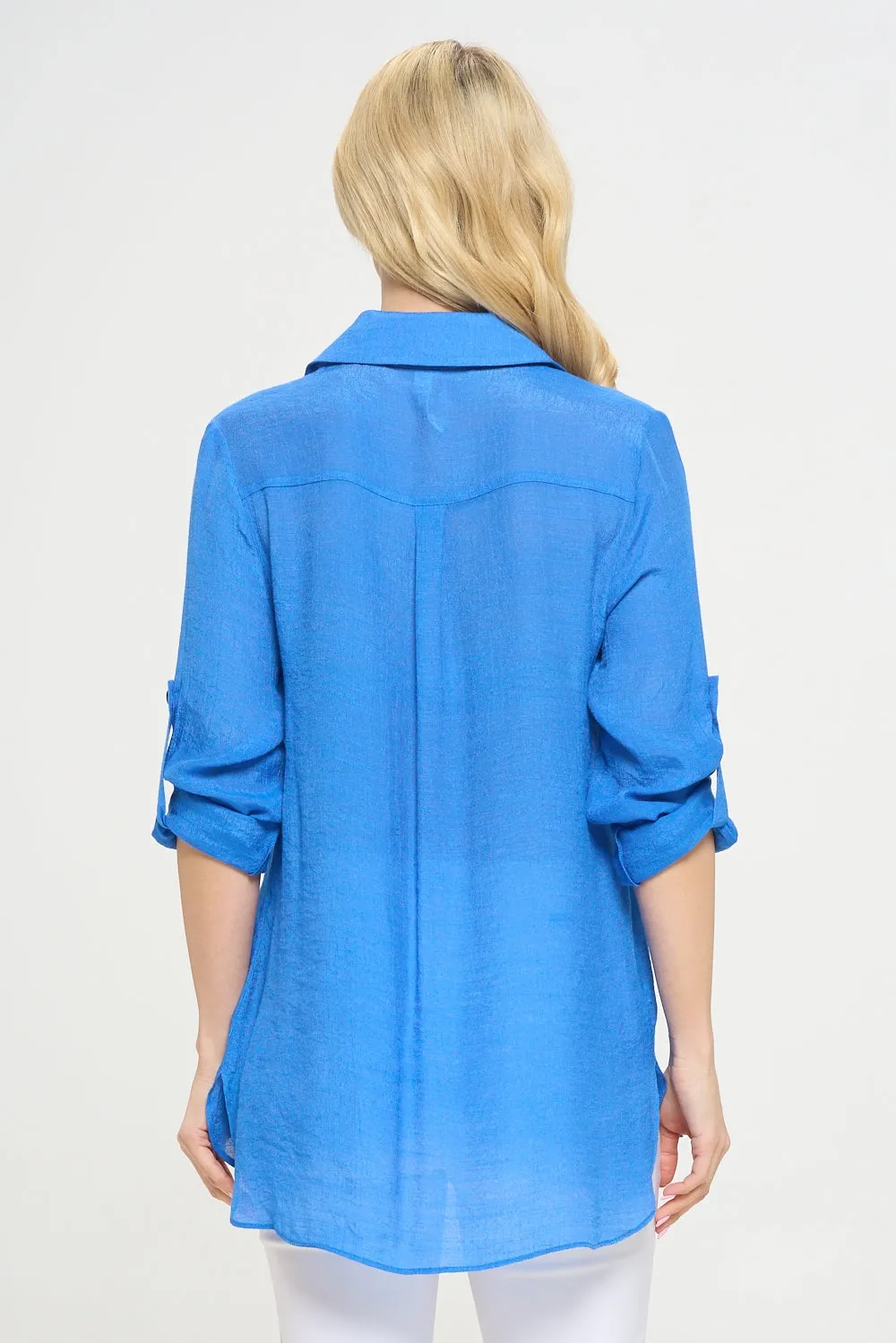 Flap Pocket Button Down Front Boyfriend Shirt