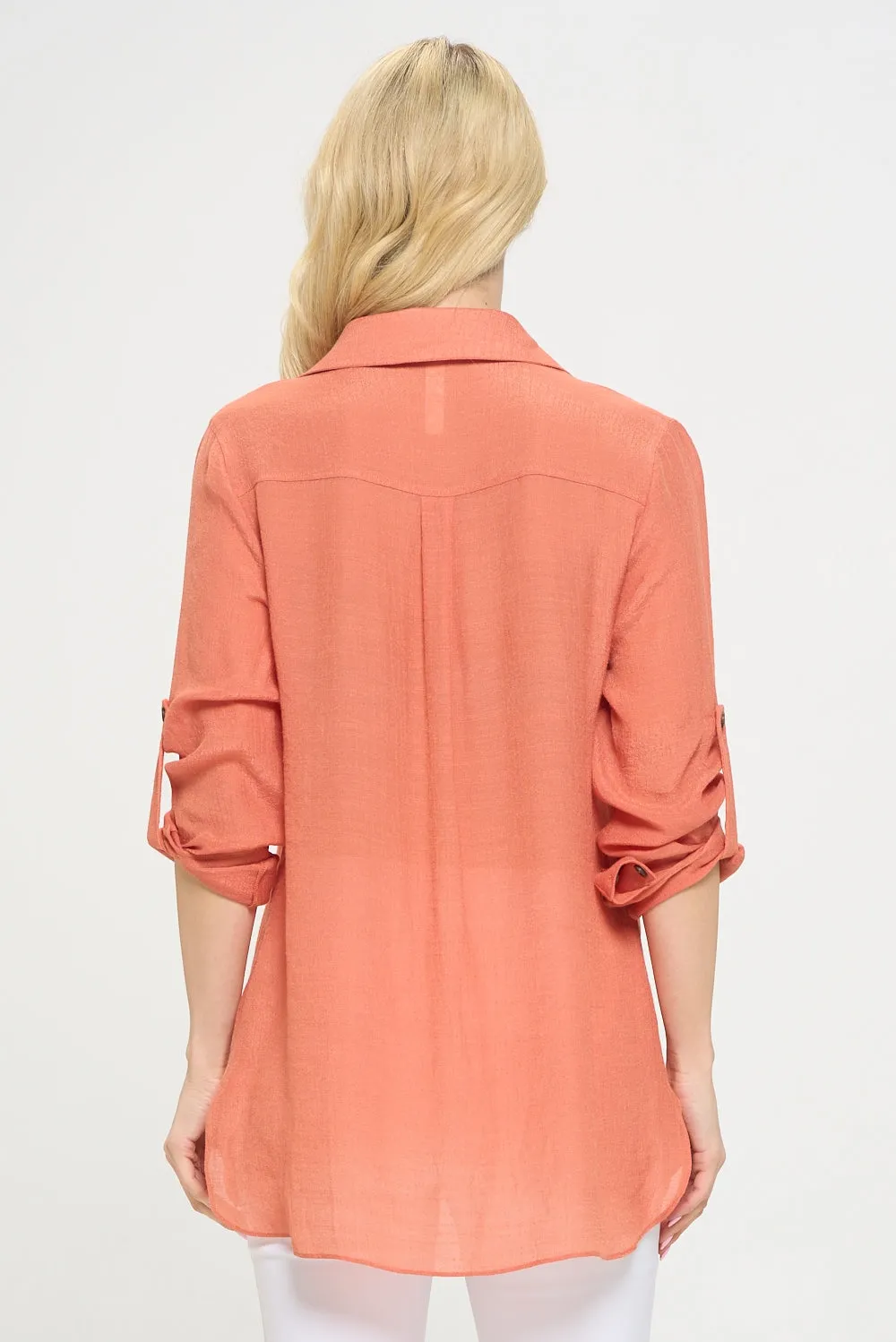 Flap Pocket Button Down Front Boyfriend Shirt