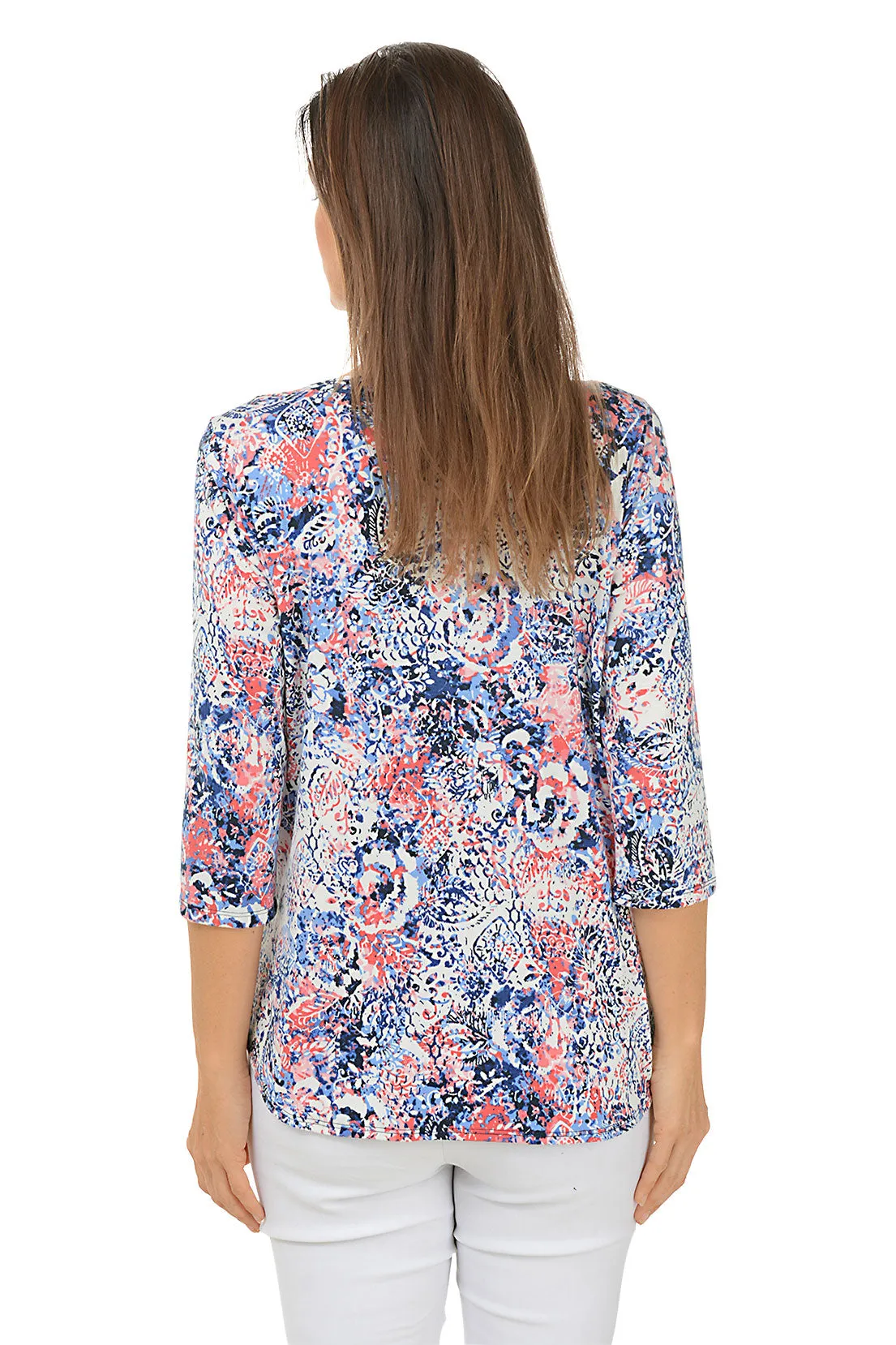 Floral Echoes Pleated Front Top