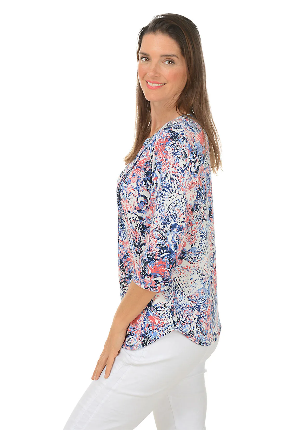 Floral Echoes Pleated Front Top