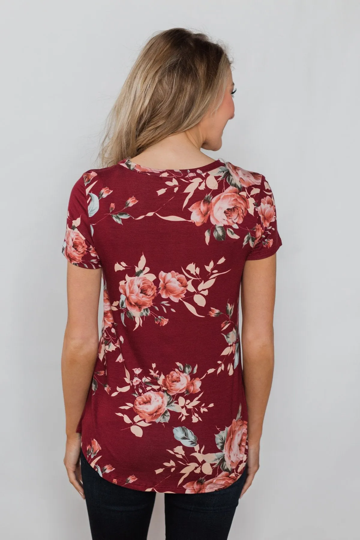 Floral Melody Short Sleeve Top - Burgundy