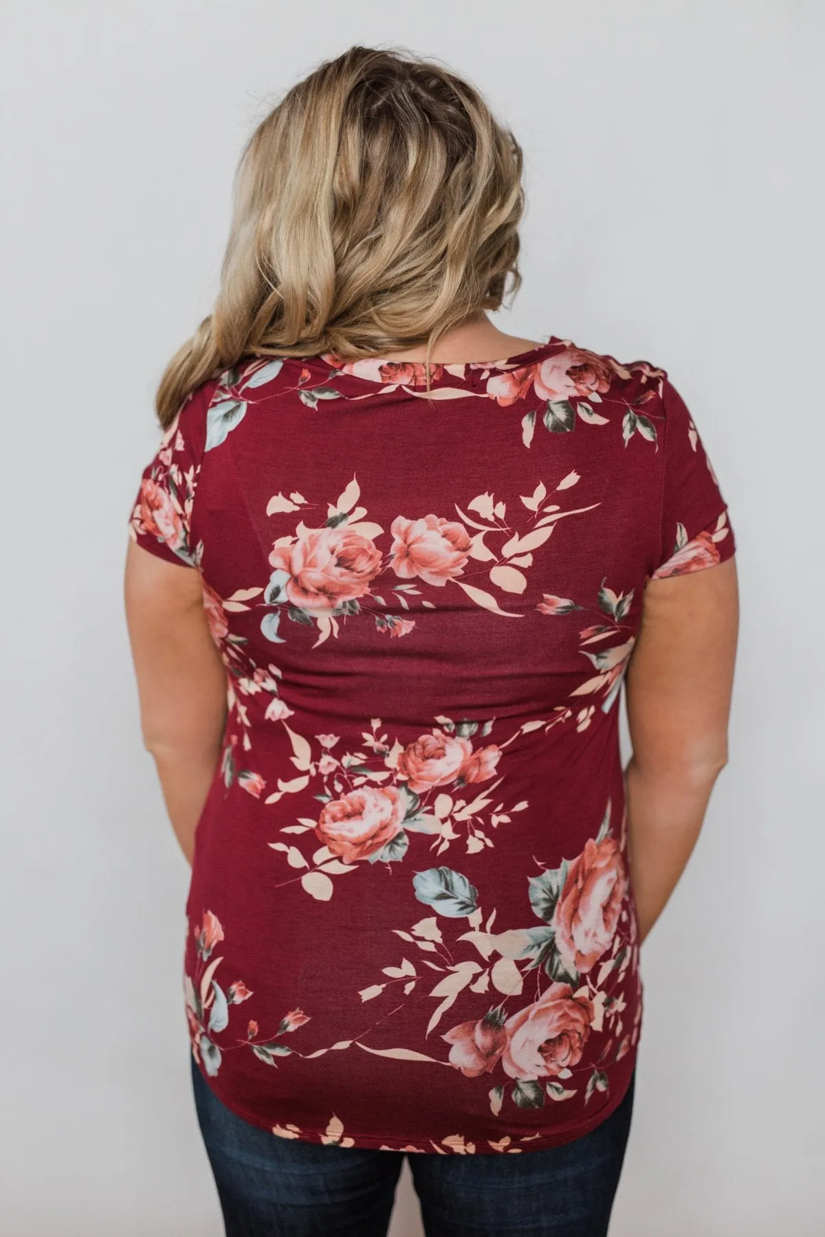 Floral Melody Short Sleeve Top - Burgundy