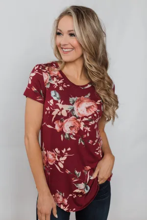 Floral Melody Short Sleeve Top - Burgundy