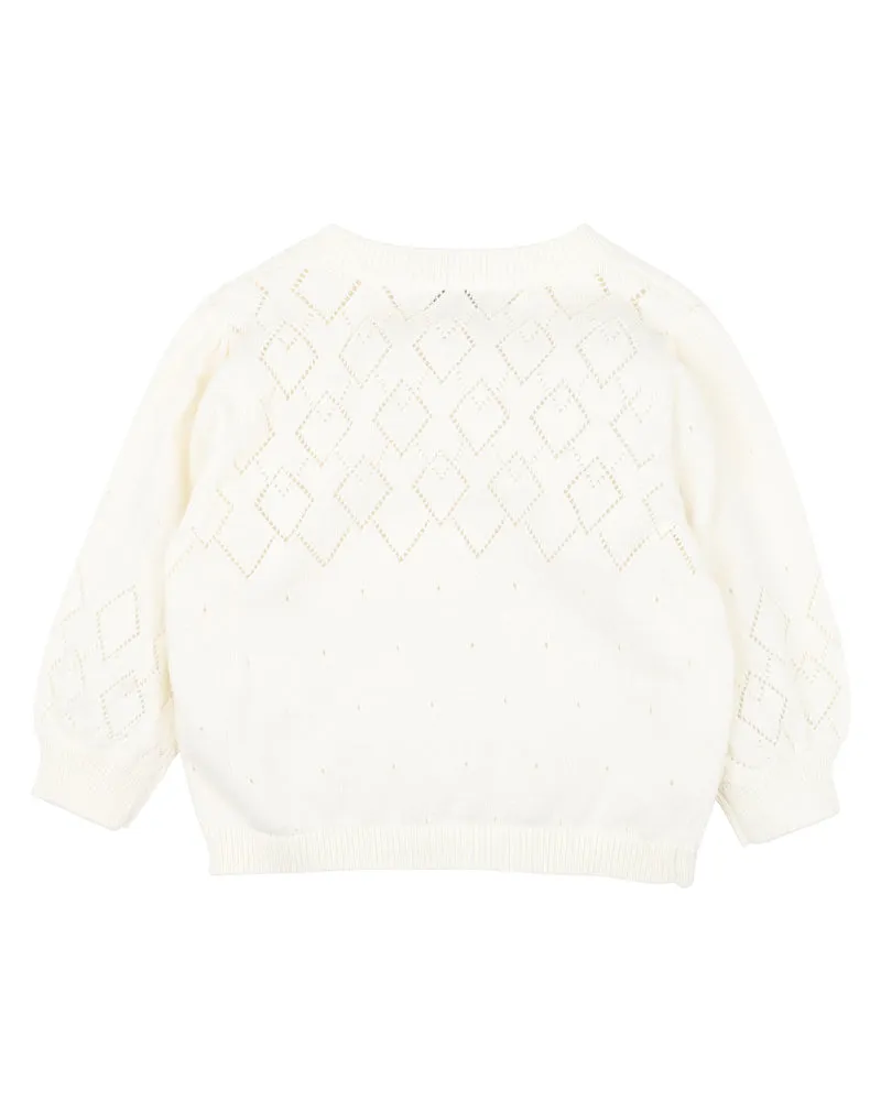 FOX & FINCH CLOUD POINTELLE KNIT CARDIGAN 3-7YRS