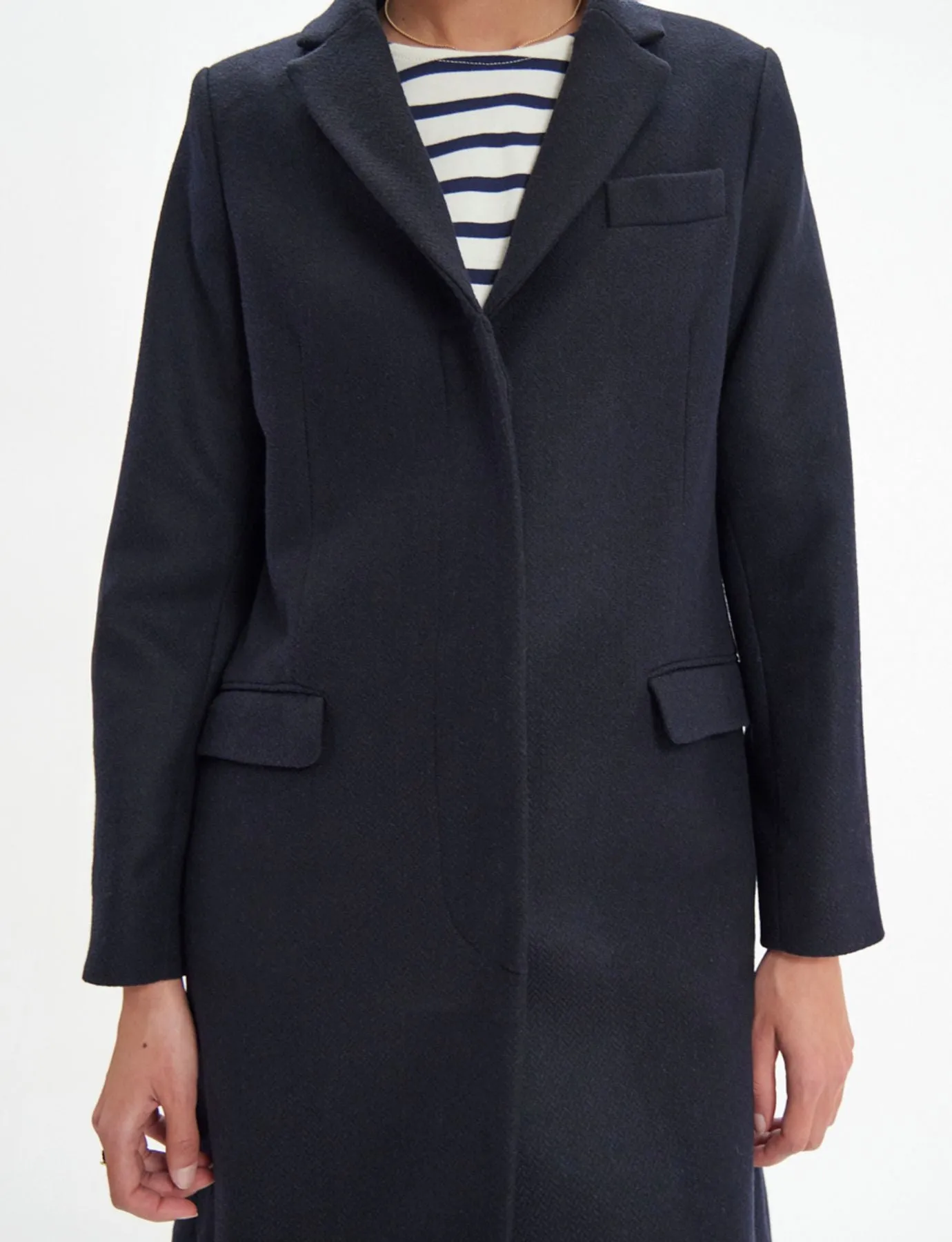 Franck navy and black herringbone wool coat