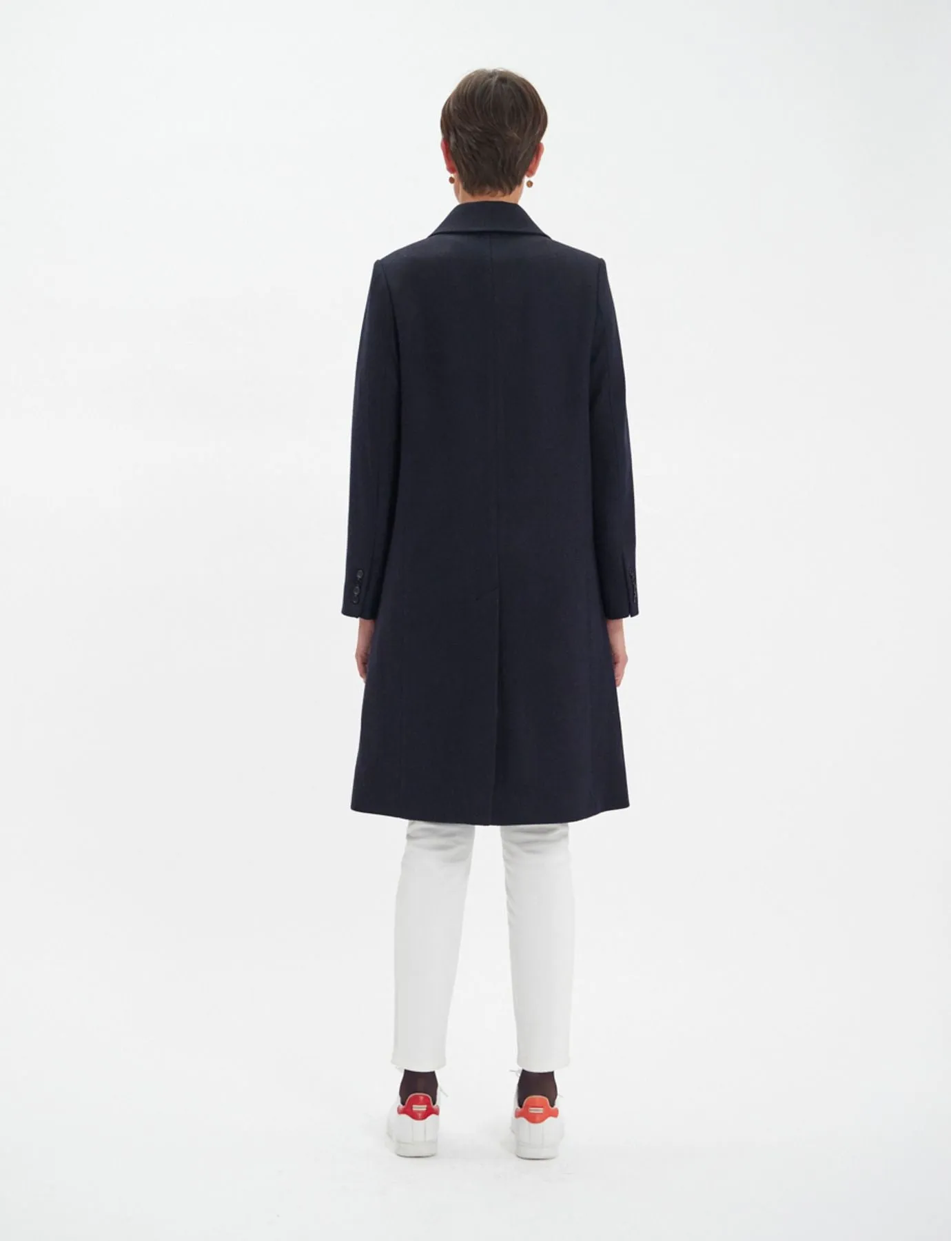 Franck navy and black herringbone wool coat