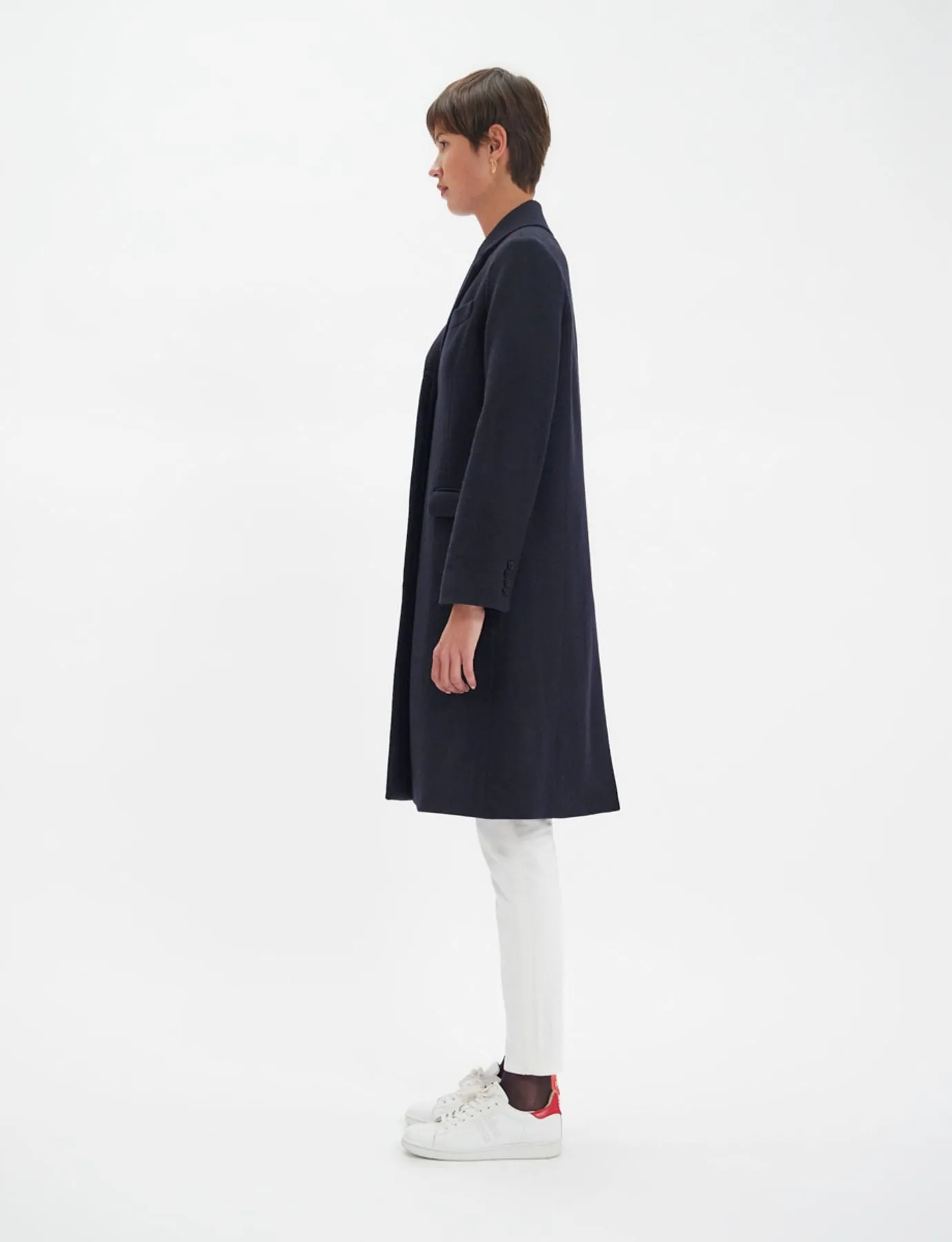 Franck navy and black herringbone wool coat