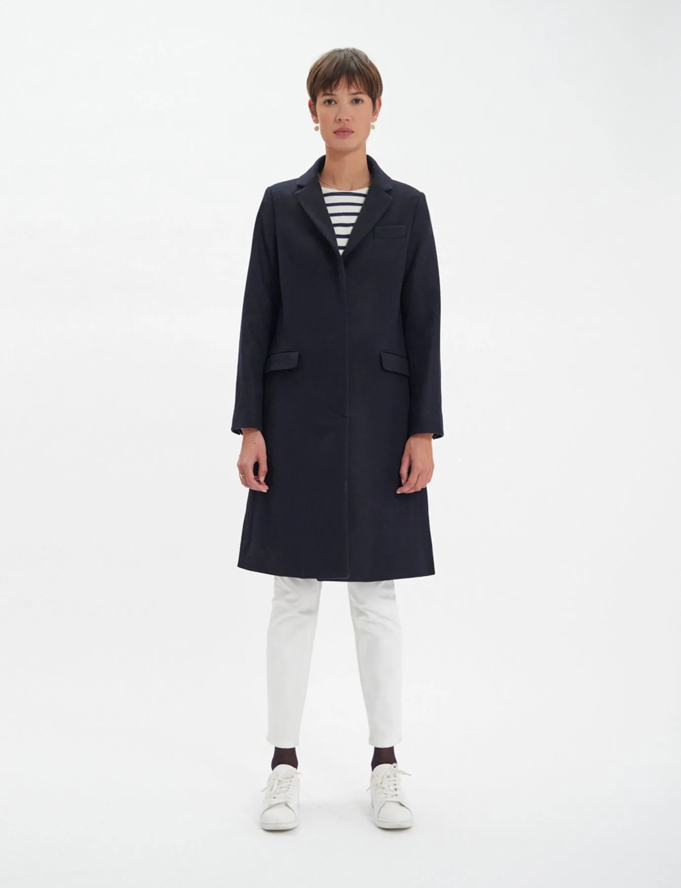 Franck navy and black herringbone wool coat