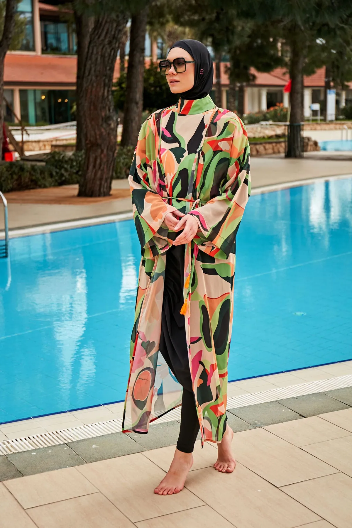 Free Flow Black 4-Piece Full-Coverage Modest Swimwear