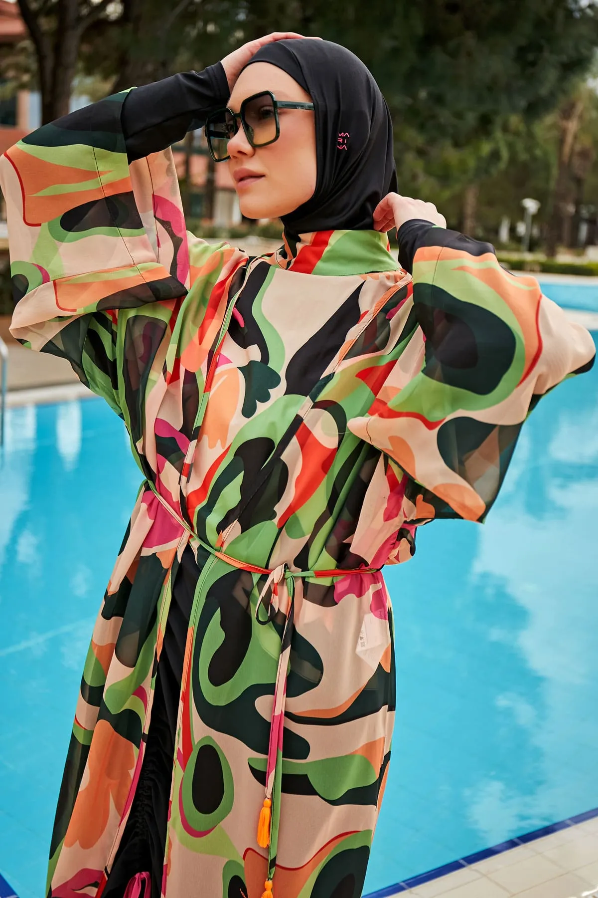 Free Flow Black 4-Piece Full-Coverage Modest Swimwear