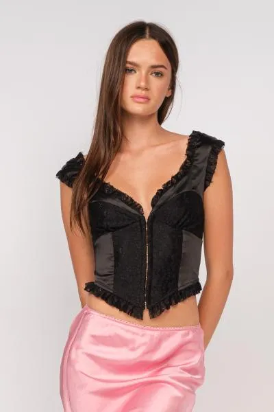 Front Fastening Sexy Top - Black -