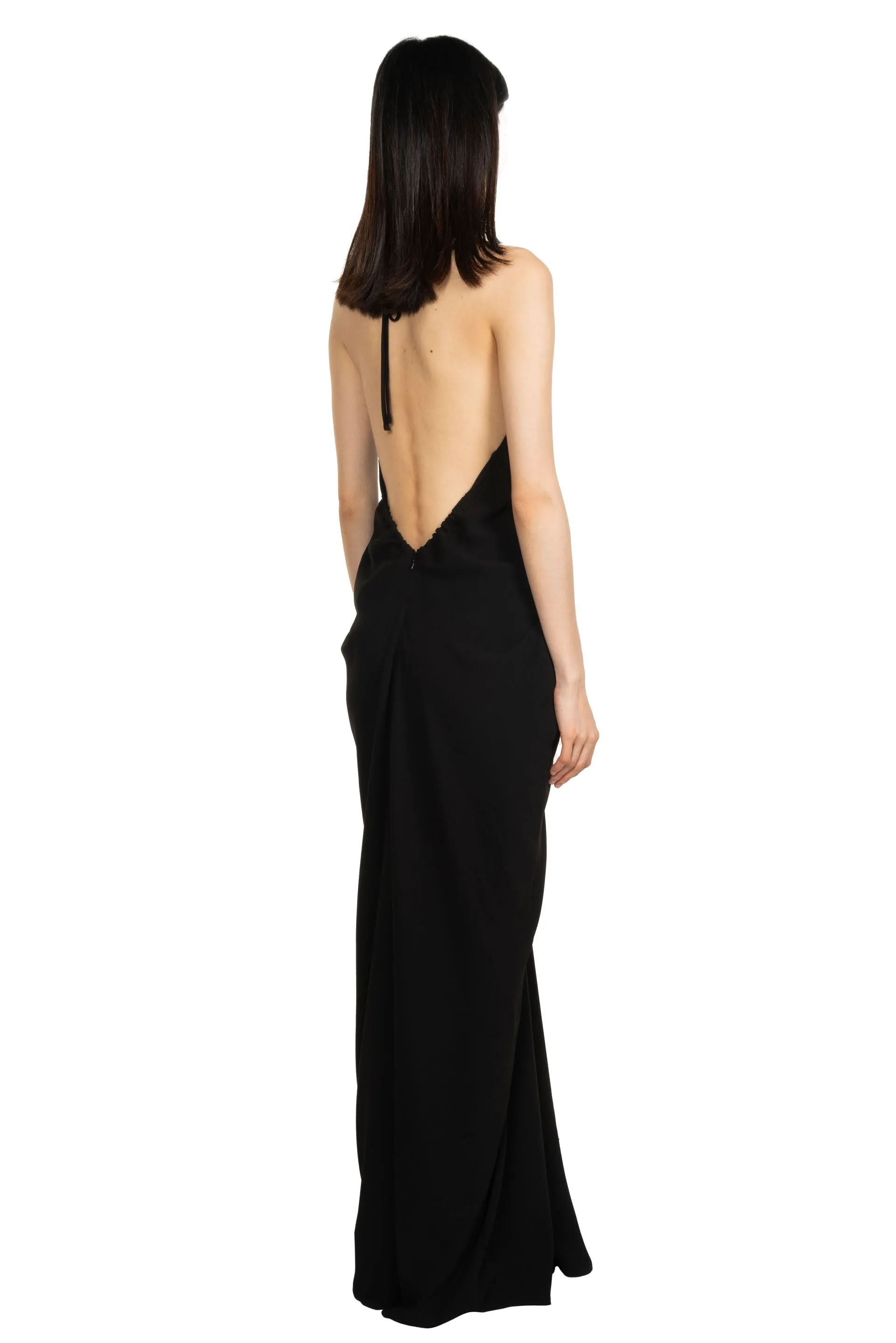 Gathered Collar Draped Dress Black