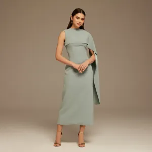 Grayish Blue Asymmetrical Back Draped Maxi Dress
