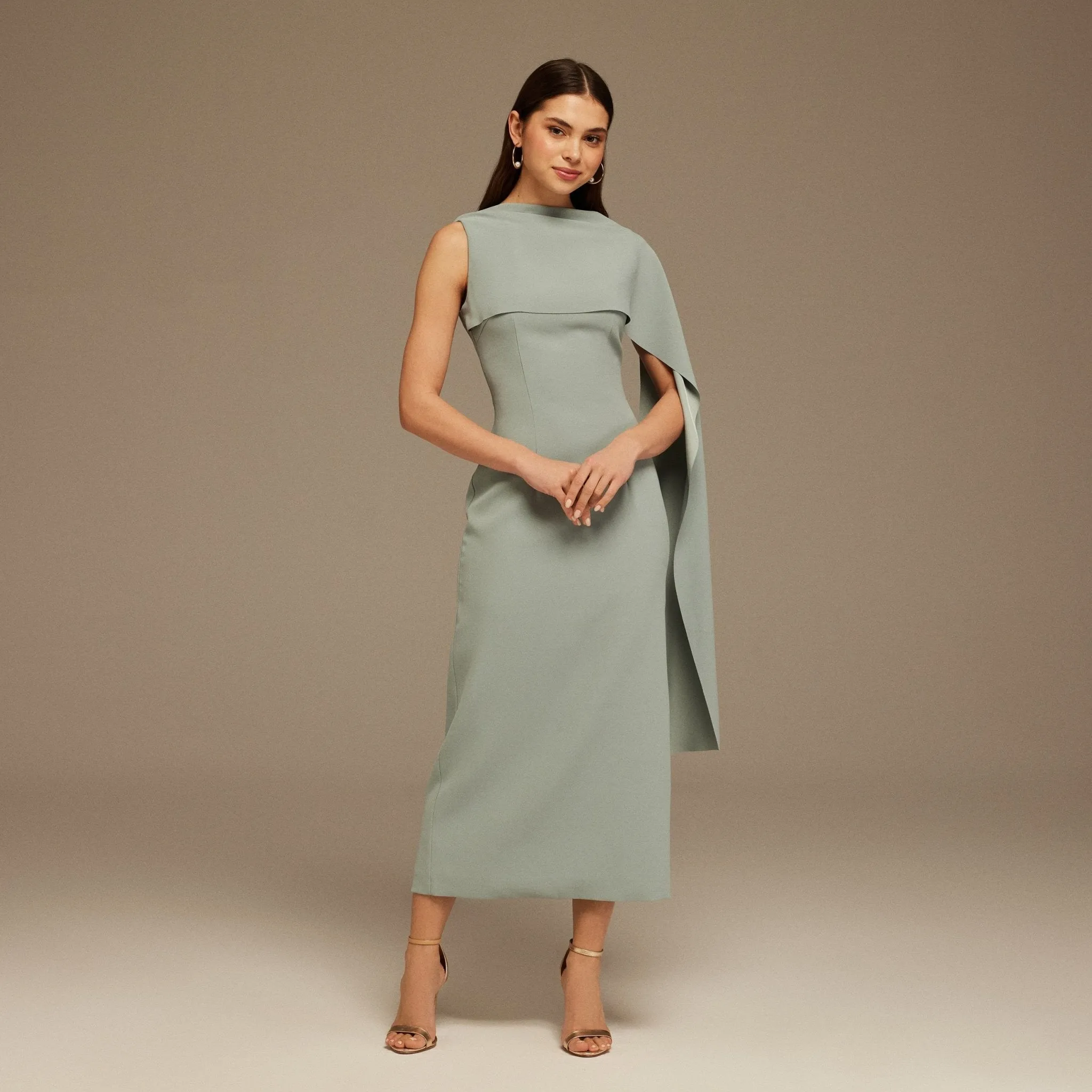 Grayish Blue Asymmetrical Back Draped Maxi Dress