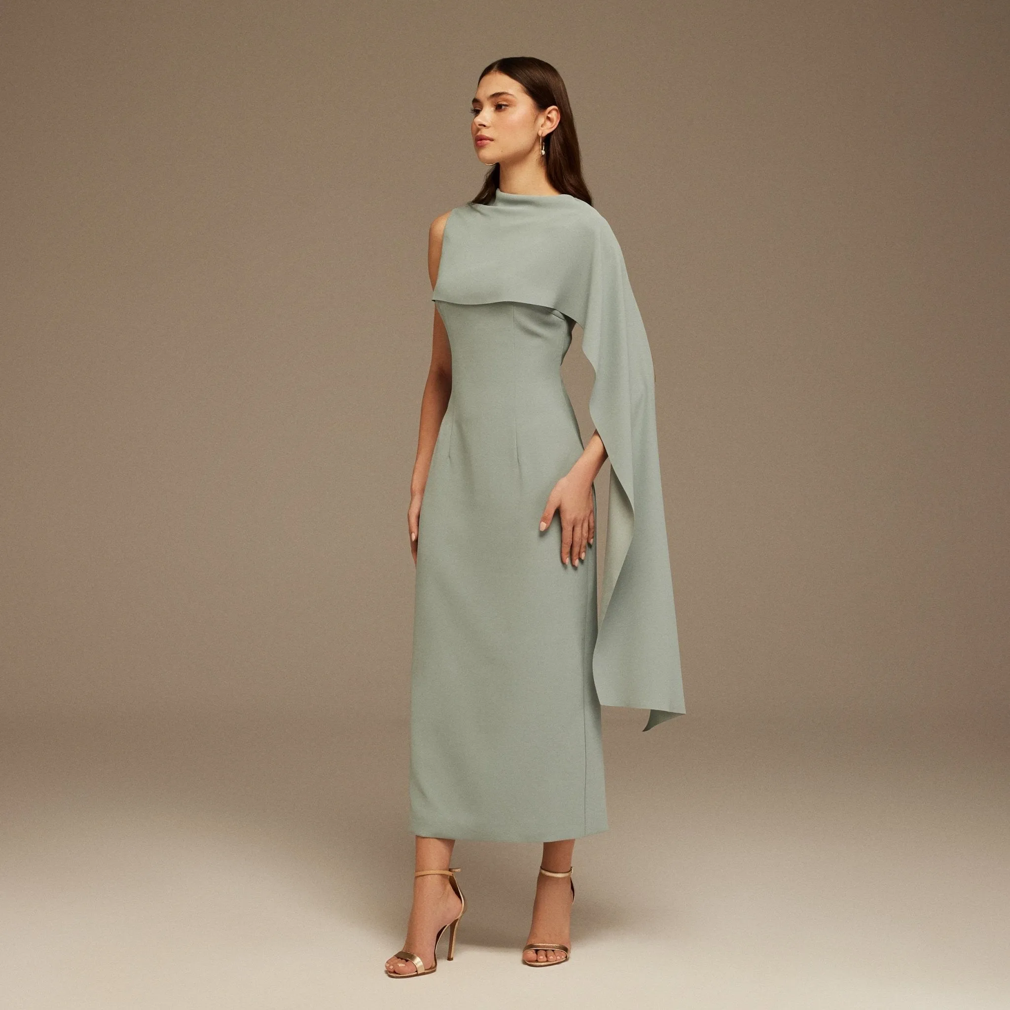 Grayish Blue Asymmetrical Back Draped Maxi Dress
