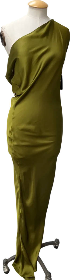 Green Asymmetric Draped Satin Dress UK 8