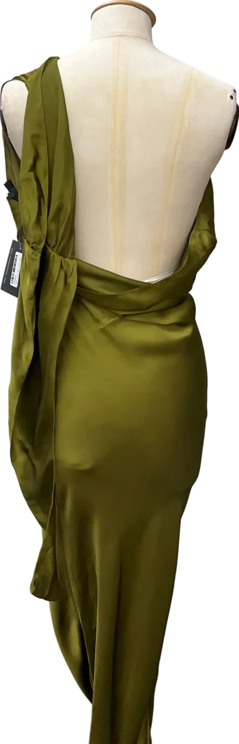 Green Asymmetric Draped Satin Dress UK 8