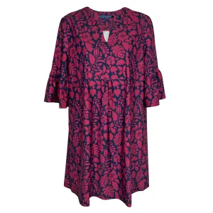 Greenwich Tunic Dress in Tossed Leaves Navy and Cranberry
