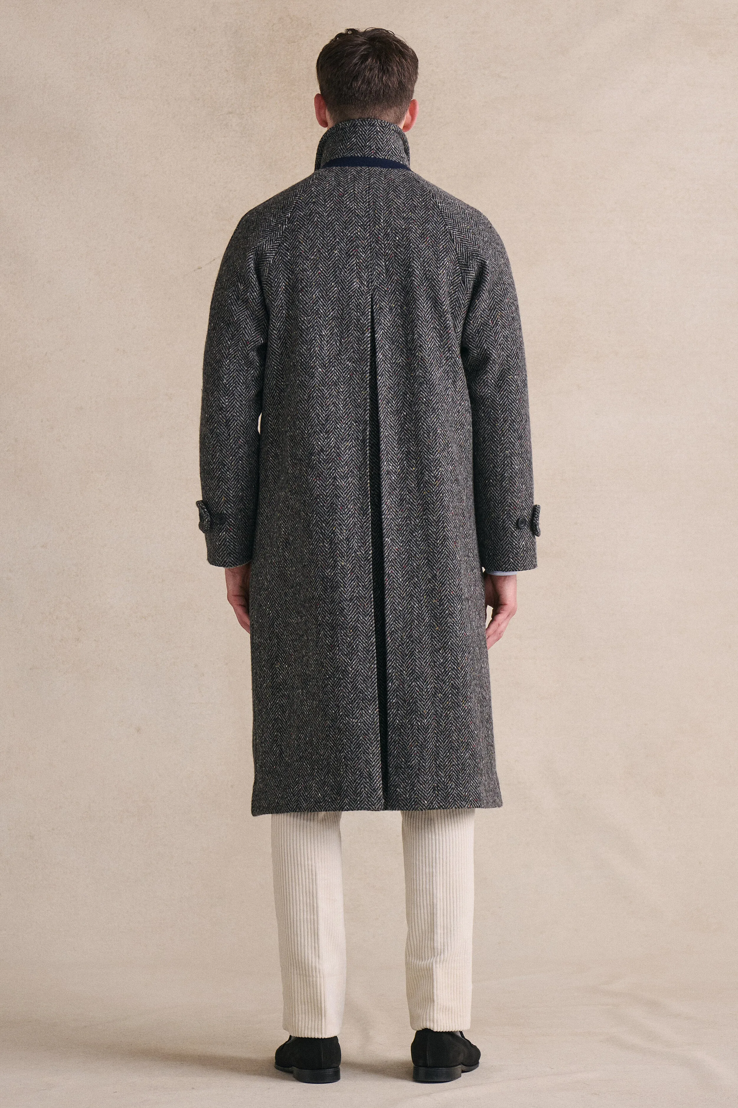 Grey Herringbone Raglan Sleeve Overcoat