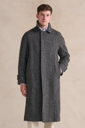 Grey Herringbone Raglan Sleeve Overcoat