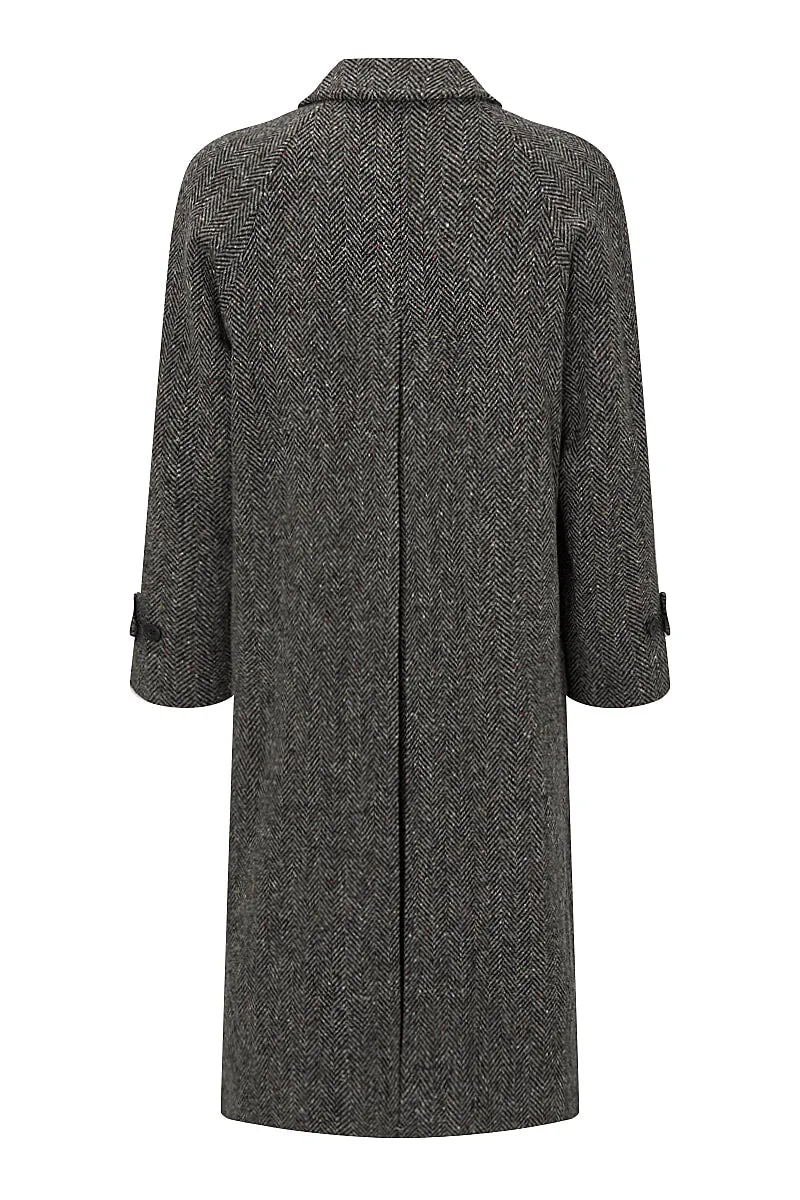 Grey Herringbone Raglan Sleeve Overcoat