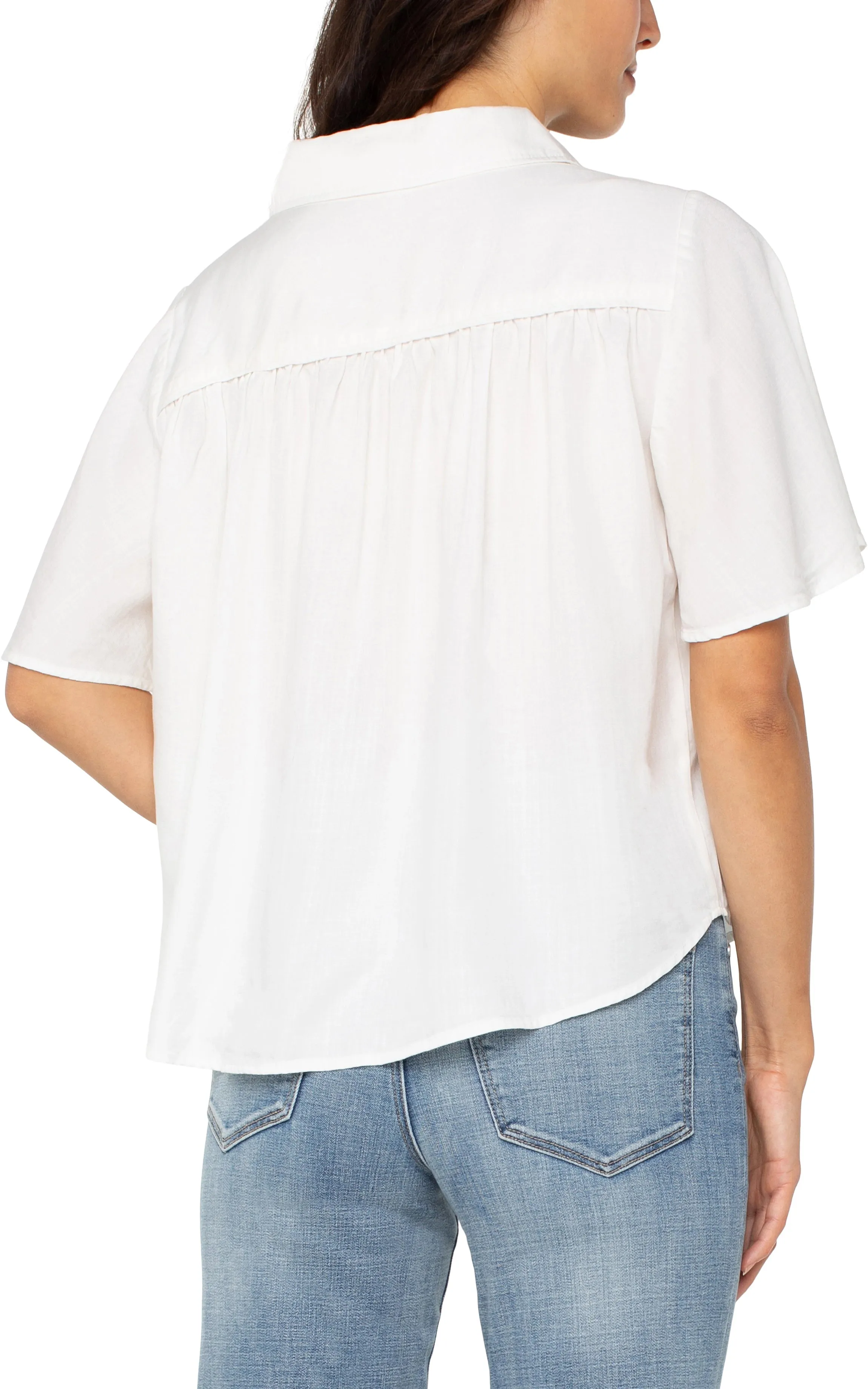 Half Sleeve Button Front Blouse